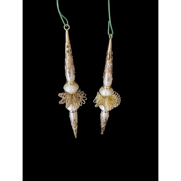 Set of 2 Pairs Pearl and Gold Acrylic and Metal Ornaments Christmas or Wedding - Picture 4 of 13